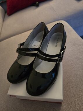 Black Patent Double-Strap Mary Jane Heels